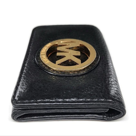 Michael Kors Fulton Black Pebbled Leather Business Credit Card Wallet - Picture 7 of 8